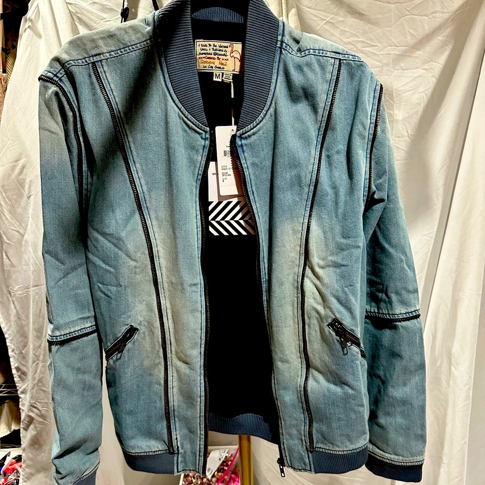 Sandrine Rose Denim multi zipper detail oversized jacket
